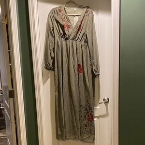 Amazon Essentials Olive Floral Long Sleeve Dress